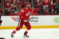 Detroit Red Wings center Sam Gagner (89) celebrates his goal against the Columbus Blue Jackets in the second period of an NHL hockey game Saturday, April 9, 2022, in Detroit. The Winnipeg Jets have signed Gagner to a one-year, US$750,000 contract. THE CANADIAN PRESS/AP-Paul Sancya