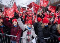 Members of the FEA teachers union march to begin their unlimited strike, Thursday, Nov. 23, 2023  in Montreal.THE CANADIAN PRESS/Ryan Remiorz