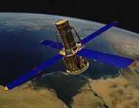 This illustration provided by NASA depicts the RHESSI (Reuven Ramaty High Energy Solar Spectroscopic Imager) solar observation satellite. The defunct science satellite will plummet through the atmosphere Wednesday night, April 19, 2023, according to NASA and the Defense Department. Experts tracking the spacecraft say chances are low it will pose any danger. (NASA via AP)