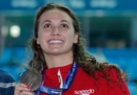 Bronze medalist Canada's Kylie Masse poses with her medal following the women's 200m backstroke final at the World Swimming Championships in Gwangju, South Korea, on July 27, 2019.