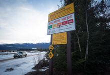 RCMP in southeastern British Columbia confirm three skiers have been killed in an avalanche Wednesday near Invermere, B.C. An avalanche hazard warning of "considerable" is shown near Mount Renshaw outside of McBride, B.C., on Saturday, Jan. 30, 2016. THE CANADIAN PRESS/Darryl Dyck