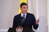FILE PHOTO: Spanish Prime Minister Pedro Sanchez attends a news conference with Colombian President Gustavo Petro, in Bogota, Colombia August 24, 2022. REUTERS/Luisa Gonzalez
