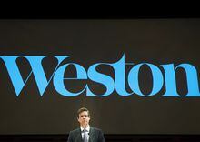 Galen Weston, director of George Weston Limited speaks at the company's annual general meeting in Toronto on Tuesday, May 10, 2016.&nbsp;George Weston Ltd. raised its dividend by 10 per cent as it reported a profit attributable to shareholders in its latest quarter compared with a loss a year ago. THE CANADIAN PRESS/Nathan Denette