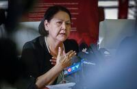 Grand Chief Cathy Merrick of the Assembly of Manitoba Chiefs at a news conference in Winnipeg on Friday, Feb. 10, 2023. The Manitoba government has signed an agreement to open access to death certificates of Indigenous children who died at residential schools. THE CANADIAN PRESS/John Woods