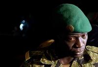 Junta leader Capt. Amadou Haya Sanogo speaks to reporters at his headquarters in the Kati military camp, just outside Bamako, Mali, on March 31, 2012.