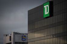 TD Bank signage is shown on the outside of an office tower in downtown Vancouver, on Thursday, January 19, 2023.