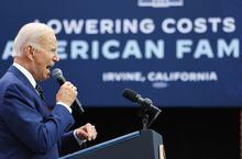 IRVINE, CALIFORNIA - OCTOBER 14: U.S. President Joe Biden delivers remarks on lowering costs for American families at Irvine Valley College in Orange County on October 14, 2022 in Irvine, California. Biden is touting his administration’s efforts at lowering prescription drug costs amid persistent inflation weeks before the midterm elections.  (Photo by Mario Tama/Getty Images)