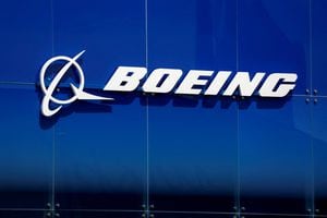 FILE PHOTO: A Boeing logo is seen at the 54th International Paris Airshow at Le Bourget Airport near Paris, France, June 18, 2023. REUTERS/Benoit Tessier/File Photo