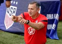 KANSAS CITY, KS - SEPTEMBER 03: Head coach Vlatko Andonovski of United States directs his team against Nigeria in the second half of the international friendly match at Children's Mercy Park match on September 3, 2022 in Kansas City, Kansas. (Photo by Ed Zurga/Getty Images)
