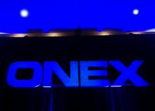 The Onex Corporation logo is displayed at the company's annual general meeting in Toronto on May 10, 2012.&nbsp; THE CANADIAN PRESS/Nathan Denette