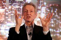 FILE PHOTO: Artificial intelligence pioneer Geoffrey Hinton speaks at the Thomson Reuters Financial and Risk Summit in Toronto, December 4, 2017.  REUTERS/Mark Blinch/File Photo