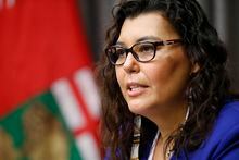 Dr. Marcia Anderson, public health lead, Manitoba First Nation Pandemic Response Coordination Team, speaks at the Manitoba legislature in Winnipeg Friday, March 5, 2020. THE CANADIAN PRESS/John Woods