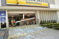 The entrance of a bank which robbers struck just after midnight, in Cameta, Para State, Brazil, on Dec. 2, 2020.