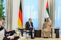 United Arab Emirates President Sheikh Mohamed bin Zayed Al-Nahyan meets with German Chancellor Olaf Scholz in Abu Dhabi, United Arab Emirates, September 25, 2022. UAE Presidential Court/Handout via REUTERS