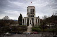 Vancouver City Hall is seen in Vancouver, on Saturday, January 9, 2021. Vancouver voters heading to polls on Oct. 15 will find 15 candidates’ names on the ballots represented in non-Latin characters, such as Chinese, Persian and Farsi. THE CANADIAN PRESS/Darryl Dyck