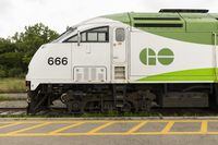 A GO Transit train sits parked at the Niagara Falls Train Station, on Aug. 26, 2022. Some commuters in southern Ontario are speaking out about changes that Metrolinx is making to GO Transit bus routes they say will drastically alter commute times and impact travel. THE CANADIAN PRESS/Tara Walton