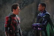 Paul Rudd as Scott Lang/Ant-Man and Jonathan Majors as Kang the Conqueror in Marvel Studios' ANT-MAN AND THE WASP: QUANTUMANIA. Photo by Jay Maidment. © 2022 MARVEL.