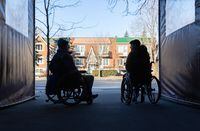 Residents of Manoir Louisiane, a private seniors’ residence, sit outside the facility in Montreal on Thursday, January 4, 2024. According to internal documents from the Montreal fire department, the facility is one of more than a quarter of private seniors’ residences in Montreal that have been non-compliant with fire safety standards as of July and have not faced any legal consequences despite the long-standing infractions. Evan Buhler/The Globe and Mail