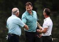 Golf - The Masters - Augusta National Golf Club - Augusta, Georgia, U.S. - April 6, 2022 England's Nick Faldo with Mark O'Meara of the U.S. and Canada's Mike Weir during the par 3 tournament REUTERS/Mike Blake