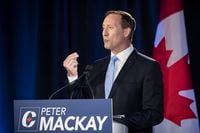 Conservative leadership candidate Peter MacKay speaks during a debate in Toronto, on June 18, 2020.