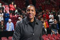 MONTREAL, CANADA - OCTOBER 14:  Vice-Chairman and team president of the Toronto Raptors, Masai Ujiri, walks onto the court prior to the preseason NBA game against the Boston Celtics at Centre Bell on October 14, 2022 in Montreal, Quebec, Canada.  The Toronto Raptors defeated the Boston Celtics 137-134 in overtime.  NOTE TO USER: User expressly acknowledges and agrees that, by downloading and or using this photograph, User is consenting to the terms and conditions of the Getty Images License Agreement.  (Photo by Minas Panagiotakis/Getty Images)