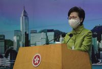 Hong Kong Chief Executive Carrie Lam speaks during a news conference in Hong Kong, on Jan. 26, 2021.