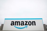 FILE PHOTO: The Amazon logo is displayed on a sign outside the company's LDJ5 sortation center,  in the Staten Island borough of New York City, U.S. April 25, 2022.  REUTERS/Brendan McDermid