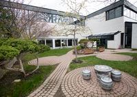 A quiet courtyard space at the Japanese Canadian Cultural Centre, is photographed on April 26, 2023. (Fred Lum/The Globe and Mail)