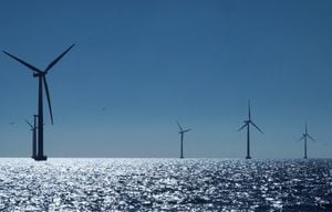 A view of the turbines at Orsted's offshore wind farm near Nysted, Denmark, Sept. 4.