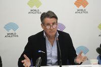 FILE - World Athletics President Sebastian Coe holds a press conference at the conclusion of the World Athletics meeting at the Italian National Olympic Committee, headquarters, in Rome, Nov. 30, 2022. Track and field's governing body is facing renewed criticism for a proposal to allow transgender athletes to continue competing in top female events, although with stricter rules. (AP Photo/Gregorio Borgia, File)