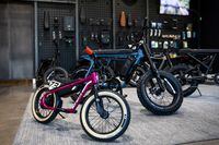 **EMBARGO: No electronic distribution, Web posting or street sales before MONDAY 03:01 A.M. ET JULY 31, 2023. No exceptions for any reasons. EMBARGO set by source.** A recently released K1D kids’ biks on display with the adult models at Super73‘s showroom in Irvine, Calif., July 19, 2023. With a throttle and no pedals, Super73’s new “electric balance bike” blurs the lines of regulation and safety. “No license, registration or insurance required,” its marketing promises. (Alisha Jucevic/The New York Times)