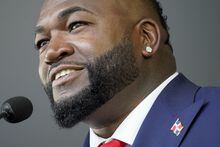 FILE - Hall of Fame inductee David Ortiz, formerly of the Boston Red Sox, speaks during the National Baseball Hall of Fame induction ceremony on July 24, 2022, at the Clark Sports Center in Cooperstown, N.Y. Authorities confirmed Tuesday, Dec. 27, that a Dominican court convicted 10 people involved in the 2019 attempted killing of former the Red Sox baseball star, Ortiz. (AP Photo/John Minchillo, File)
