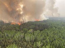 Smoke rises from the Paskwa Wildfire (HLW030) as it burns near the Wood Buffalo National Park boundary outside Fox Lake, Alberta, Canada May 14, 2023. Alberta Wildfire/Handout via REUTERS   THIS IMAGE HAS BEEN SUPPLIED BY A THIRD PARTY.