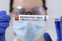 FILE PHOTO: Test tubes labelled "Monkeypox virus positive" are seen in this illustration taken May 23, 2022. REUTERS/Dado Ruvic/Illustration/File Photo