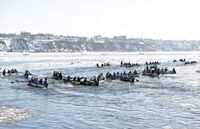 <div>Mild weather has for Carnaval de Québec to close one of its signature venues on the last day of the 18-day event. Some of the 50 teams take the start of the Quebec Winter Carnival ice canoe race across the St-Lawrence River in Quebec City, Sunday, Feb. 4, 2024. THE CANADIAN PRESS/Karoline Boucher</div>
