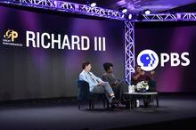 Stephen Segaller, from left, Danai Gurira and Robert O'Hara participate in the PBS "Richard III" panel during the Winter Television Critics Association Press Tour, on Tuesday, Jan.17, 2023, at the Langham Huntington Hotel in Pasadena, Calif. (Photo by Richard Shotwell/Invision/AP)