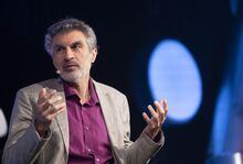 Yoshua Bengio, founder and scientific director, Mila-Quebec AI Institute, discusses artificial intelligence, democracy and the future of civilization at the C2MTL conference on Wednesday May 24, 2023 in Montreal. THE CANADIAN PRESS/Christinne Muschi