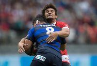 Canada's Lucas Rumball, back, tackles Japan's Kyosuke Horie during the first half of a rugby test match in Vancouver, B.C., on Saturday June 11, 2016. Toronto Arrows co-captains Lucas Rumball and Ben LeSage have been named to Major League Rugby's first all-star team for the 2021 season.THE CANADIAN PRESS/Darryl Dyck