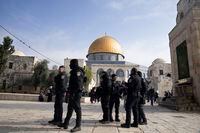 Israeli police secure the Al-Aqsa Mosque compound, known to Muslims as the Noble Sanctuary and to Jews as the Temple Mount, in the Old City of Jerusalem, Tuesday, Jan. 3, 2023. Itamar Ben-Gvir, an ultranationalist Israeli Cabinet minister, visited the flashpoint Jerusalem holy site Tuesday for the first time since taking office in Prime Minister Benjamin Netanyahu's new far-right government last week. The visit is seen by Palestinians as a provocation. (AP Photo/Maya Alleruzzo)