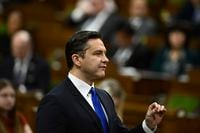Conservative Leader Pierre Poilievre rises during Question Period in the House of Commons on Parliament Hill in Ottawa, Thursday, Feb. 15, 2024. THE CANADIAN PRESS/Justin Tang