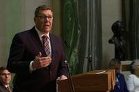 Premier Scott Moe speaks during the unveiling of the official portrait of former Premier Brad Wall at the legislature in Regina on Wednesday, Nov. 30, 2022. Scott Moe’s target remained firmly on the federal government as he gathered with supporters for the first in-person Saskatoon Premier’s Dinner in three years. THE CANADIAN PRESS/Michael Bell