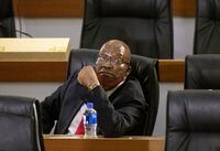 Former South African president Jacob Zuma appears at a hearing in Johannesburg, South Africa, on Nov. 17, 2020.