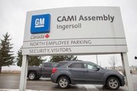 A worker driving a GMC Terrain leaves the General Motors CAMI car assembly plant where the GMC Terrain and Chevrolet Equinox are built, in Ingersoll, Ontario, Canada,  January 27, 2017.  REUTERS/Geoff Robins