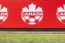 Soccer Canada logo is displayed on the sideline ahead of quarterfinal Canadian Championship soccer action at Tim Hortons Field in Hamilton, Tuesday, May 9, 2023. THE CANADIAN PRESS/Nick Iwanyshyn