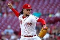 CINCINNATI, OH - JULY 27:  Luis Castillo #58 of the Cincinnati Reds throws a pitch during the second inning of the game against the Miami Marlins at Great American Ball Park on July 27, 2022 in Cincinnati, Ohio. (Photo by Kirk Irwin/Getty Images)