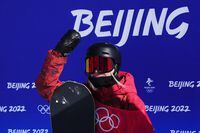 Canada's Laurie Blouin reacts to the score in her final run in the women's snowboard slopestyle final at the 2022 Beijing Winter Olympics in Zhangjiakou, China on Sunday, Feb. 6, 2022. THE CANADIAN PRESS/Sean Kilpatrick