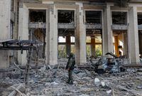 A view shows the city administration building hit by recent shelling in the course of Ukraine-Russia conflict, in Donetsk, Russian-controlled Ukraine, October 16, 2022.  REUTERS/Alexander Ermochenko
