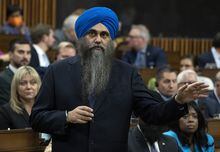 The federal Conservatives are clarifying their opposition to Quebec's secularism law, one day after its members of Parliament voted in support of the provision the province used to make it into law. Conservative deputy leader Tim Uppal rises during Question Period, Thursday, November 17, 2022 in Ottawa. THE CANADIAN PRESS/Adrian Wyld