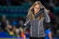 Team Homan Rachel Homan against Team McCarville during Draw 3 of the 2021 Canadian Olympic curling trials in Saskatoon, Sunday, November 21, 2021. THE CANADIAN PRESS/Liam Richards