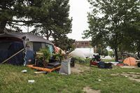 The encampment site at Lamport Stadium is photographed  in Toronto, Ont., on Monday, July 12, 2021.  Tijana Martin/ The Globe and Mail